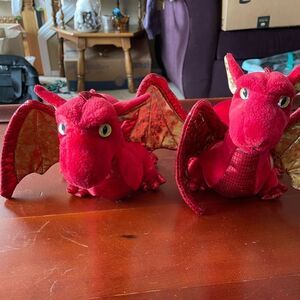 TY 2007 Fossils The Red Dragon Retired 15 inch Plush Set of 2!